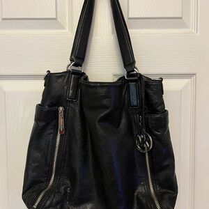 Michael Kors Black Shoulder Bag with Zipper Accents - leather.